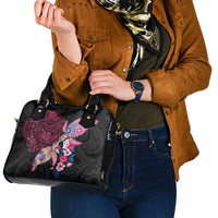 Hawaiian Couple Turtles Honi Shoulder Handbag Polynesian Art Motifs and Hibiscus Black Red Color - Polynesian Pride
