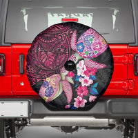Hawaiian Couple Turtles Honi Spare Tire Cover Polynesian Art Motifs and Hibiscus Black Red Color LT03 - Polynesian Pride