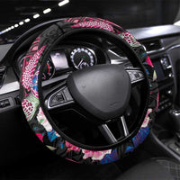 Hawaiian Couple Turtles Honi Steering Wheel Cover Polynesian Art Motifs and Hibiscus Black Red Color LT03 Universal Fit Black - Polynesian Pride