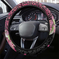 Hawaiian Couple Turtles Honi Steering Wheel Cover Polynesian Art Motifs and Hibiscus Black Red Color LT03 - Polynesian Pride
