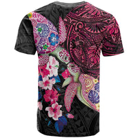 Hawaiian Couple Turtles Honi T Shirt Polynesian Art Motifs and Hibiscus Black Red Color LT03 - Polynesian Pride