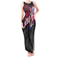 Hawaiian Couple Turtles Honi Tank Maxi Dress Polynesian Art Motifs and Hibiscus Black Red Color LT03 Women Black - Polynesian Pride