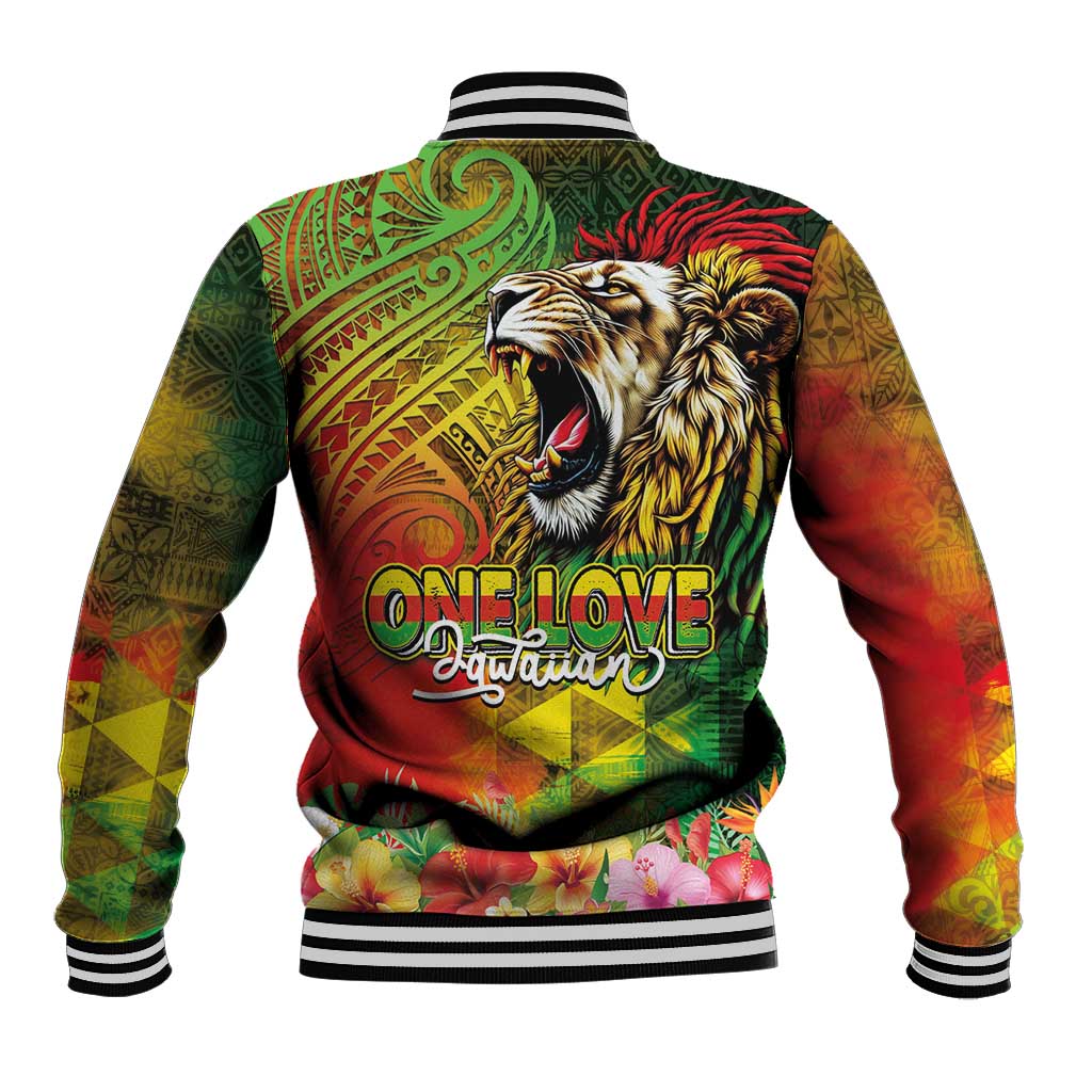 Hawaiian Reggae Baseball Jacket Jawaiian One Love-Tribal Tatoos and Rastafari Lion - Polynesian Pride