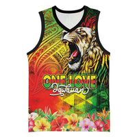 Hawaiian Reggae Basketball Jersey Jawaiian One Love-Tribal Tatoos and Rastafari Lion LT03 Unisex Multicolor - Polynesian Pride