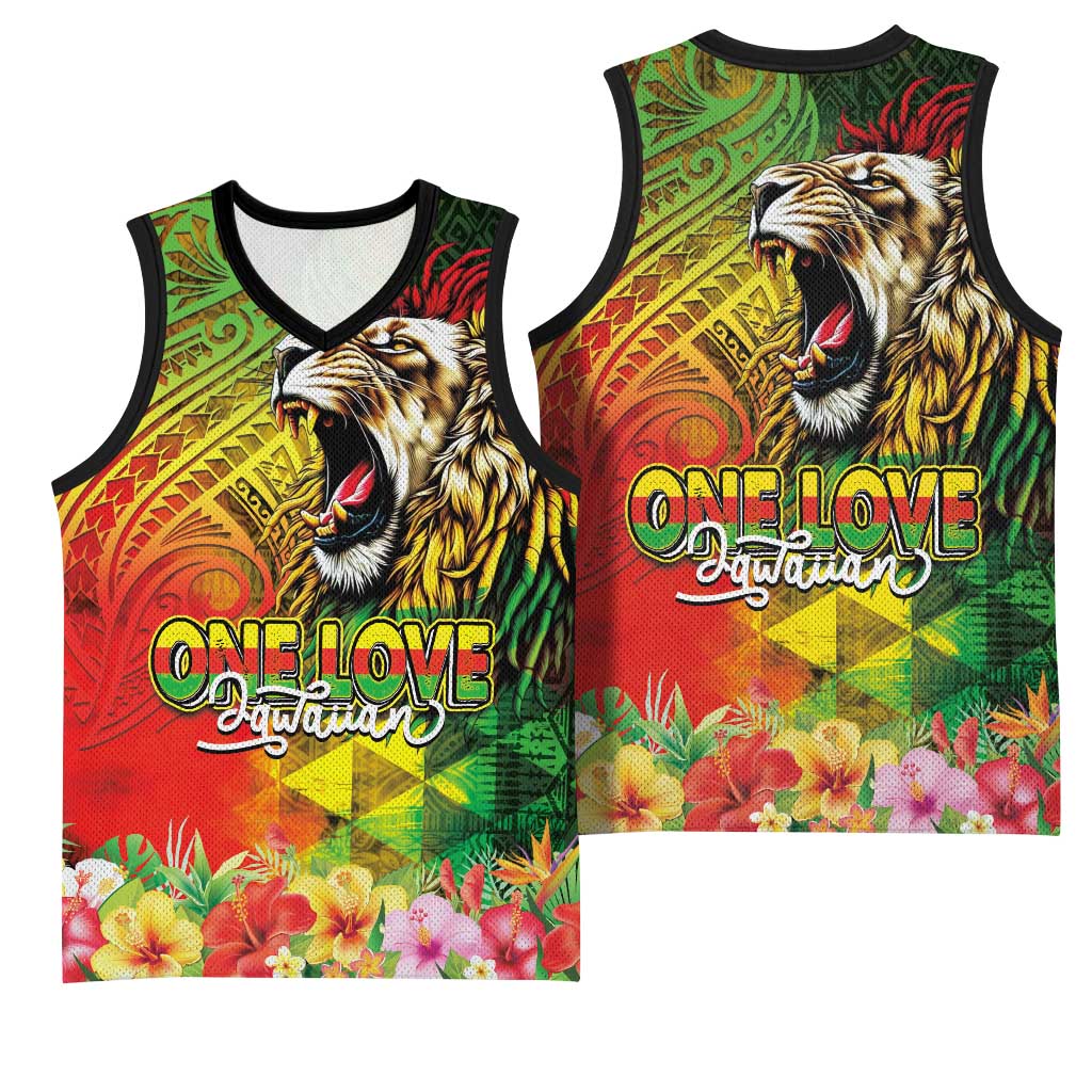 Hawaiian Reggae Basketball Jersey Jawaiian One Love-Tribal Tatoos and Rastafari Lion LT03 - Polynesian Pride