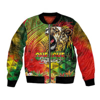 Hawaiian Reggae Bomber Jacket Jawaiian One Love-Tribal Tatoos and Rastafari Lion - Polynesian Pride