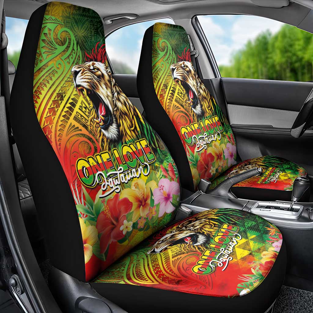 Hawaiian Reggae Car Seat Cover Jawaiian One Love-Tribal Tatoos and Rastafari Lion LT03 - Polynesian Pride