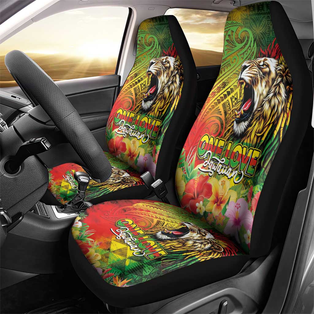 Hawaiian Reggae Car Seat Cover Jawaiian One Love-Tribal Tatoos and Rastafari Lion LT03 - Polynesian Pride