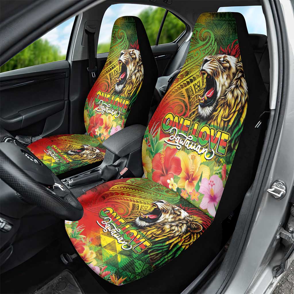 Hawaiian Reggae Car Seat Cover Jawaiian One Love-Tribal Tatoos and Rastafari Lion LT03 - Polynesian Pride