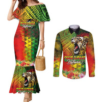 Hawaiian Reggae Couples Matching Mermaid Dress and Long Sleeve Button Shirt Jawaiian One Love-Tribal Tatoos and Rastafari Lion LT03 Multicolor - Polynesian Pride