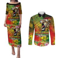 Hawaiian Reggae Couples Matching Puletasi and Long Sleeve Button Shirt Jawaiian One Love-Tribal Tatoos and Rastafari Lion LT03 Multicolor - Polynesian Pride