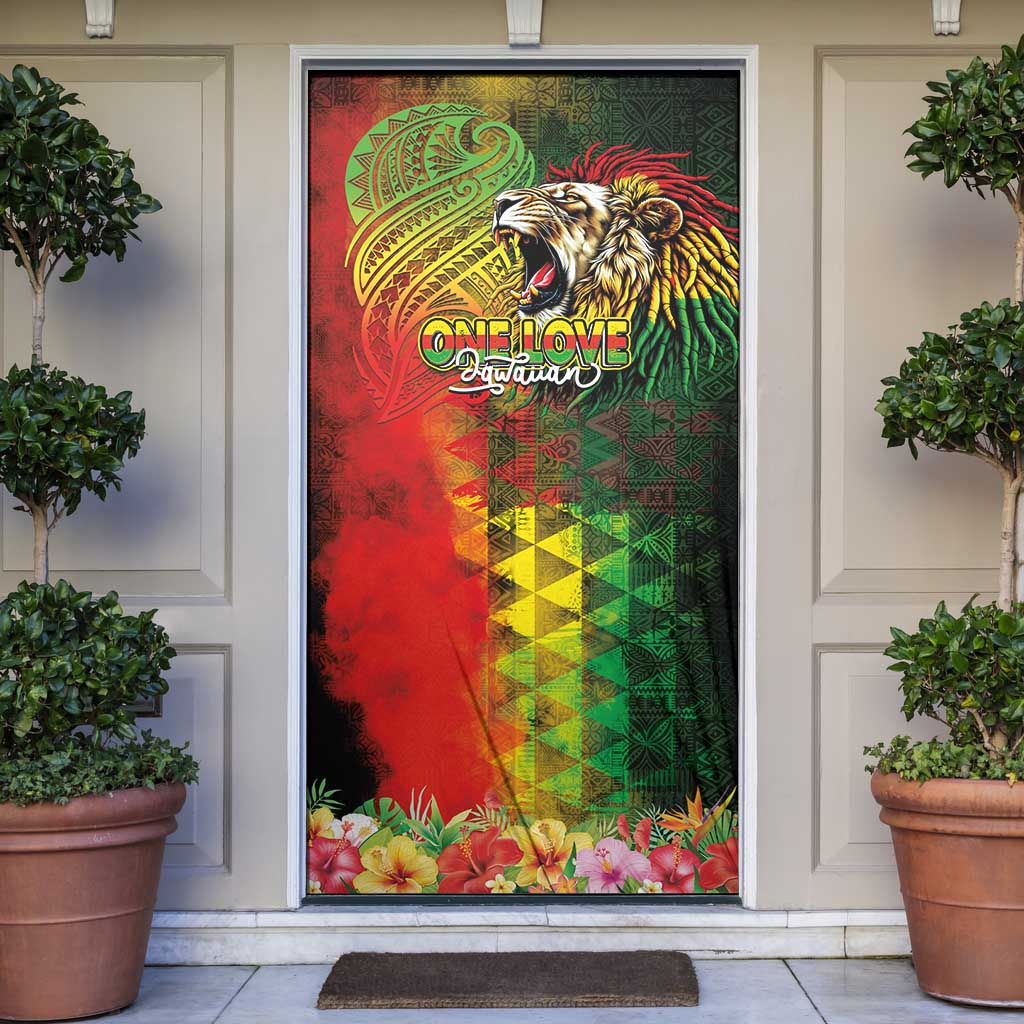 Hawaiian Reggae Door Cover Jawaiian One Love-Tribal Tatoos and Rastafari Lion LT03 Multicolor - Polynesian Pride