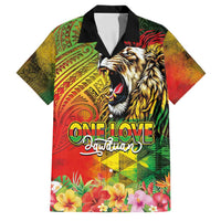Hawaiian Reggae Family Matching Long Sleeve Bodycon Dress and Hawaiian Shirt Jawaiian One Love-Tribal Tatoos and Rastafari Lion LT03 Dad's Shirt - Short Sleeve Multicolor - Polynesian Pride