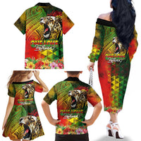 Hawaiian Reggae Family Matching Off The Shoulder Long Sleeve Dress and Hawaiian Shirt Jawaiian One Love-Tribal Tatoos and Rastafari Lion LT03 - Polynesian Pride