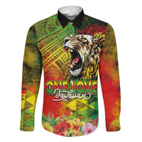 Hawaiian Reggae Family Matching Off Shoulder Maxi Dress and Hawaiian Shirt Jawaiian One Love-Tribal Tatoos and Rastafari Lion LT03 Dad's Shirt - Long Sleeve Multicolor - Polynesian Pride