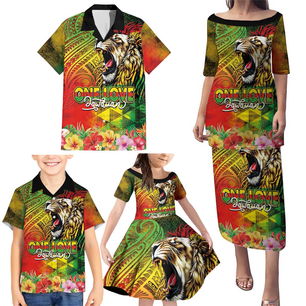 Hawaiian Reggae Family Matching Puletasi and Hawaiian Shirt Jawaiian One Love-Tribal Tatoos and Rastafari Lion LT03 - Polynesian Pride