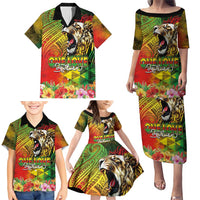 Hawaiian Reggae Family Matching Puletasi and Hawaiian Shirt Jawaiian One Love-Tribal Tatoos and Rastafari Lion LT03 - Polynesian Pride
