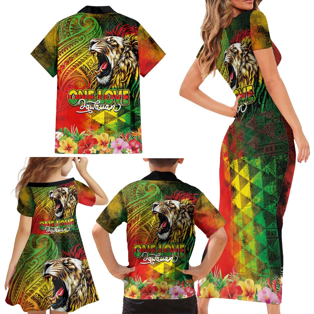 Hawaiian Reggae Family Matching Short Sleeve Bodycon Dress and Hawaiian Shirt Jawaiian One Love-Tribal Tatoos and Rastafari Lion LT03 - Polynesian Pride