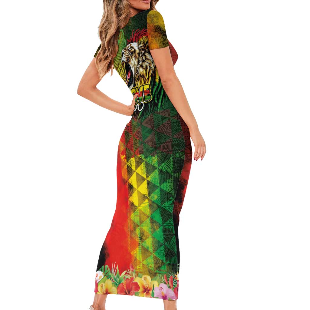 Hawaiian Reggae Family Matching Short Sleeve Bodycon Dress and Hawaiian Shirt Jawaiian One Love-Tribal Tatoos and Rastafari Lion LT03 - Polynesian Pride