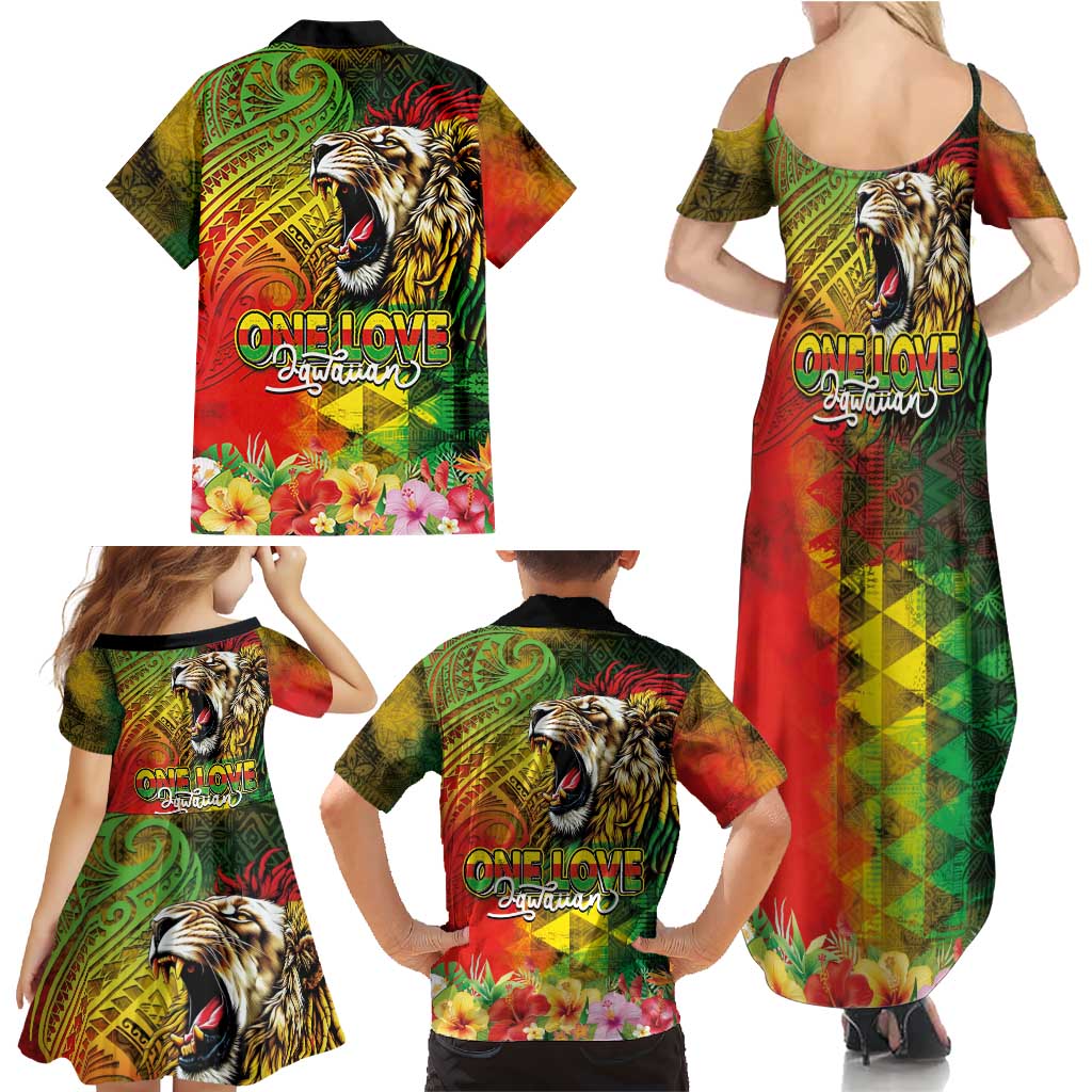 Hawaiian Reggae Family Matching Summer Maxi Dress and Hawaiian Shirt Jawaiian One Love-Tribal Tatoos and Rastafari Lion LT03 - Polynesian Pride