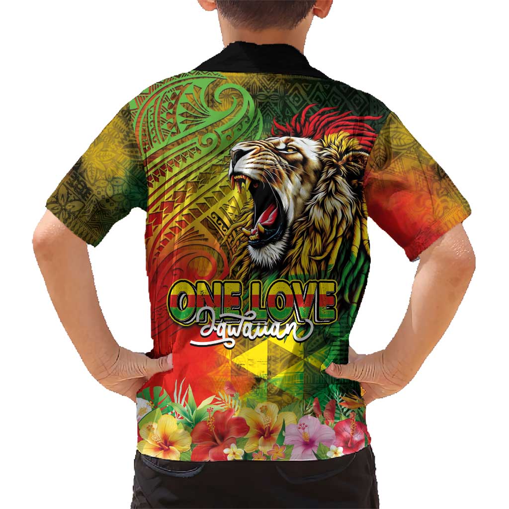 Hawaiian Reggae Family Matching Tank Maxi Dress and Hawaiian Shirt Jawaiian One Love-Tribal Tatoos and Rastafari Lion LT03 - Polynesian Pride