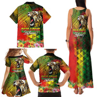 Hawaiian Reggae Family Matching Tank Maxi Dress and Hawaiian Shirt Jawaiian One Love-Tribal Tatoos and Rastafari Lion LT03 - Polynesian Pride