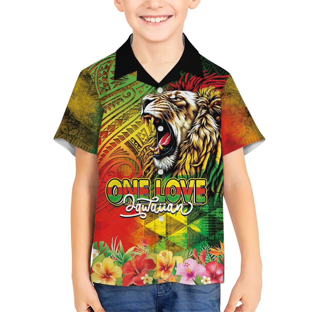 Hawaiian Reggae Family Matching Tank Maxi Dress and Hawaiian Shirt Jawaiian One Love-Tribal Tatoos and Rastafari Lion LT03 Son's Shirt Multicolor - Polynesian Pride