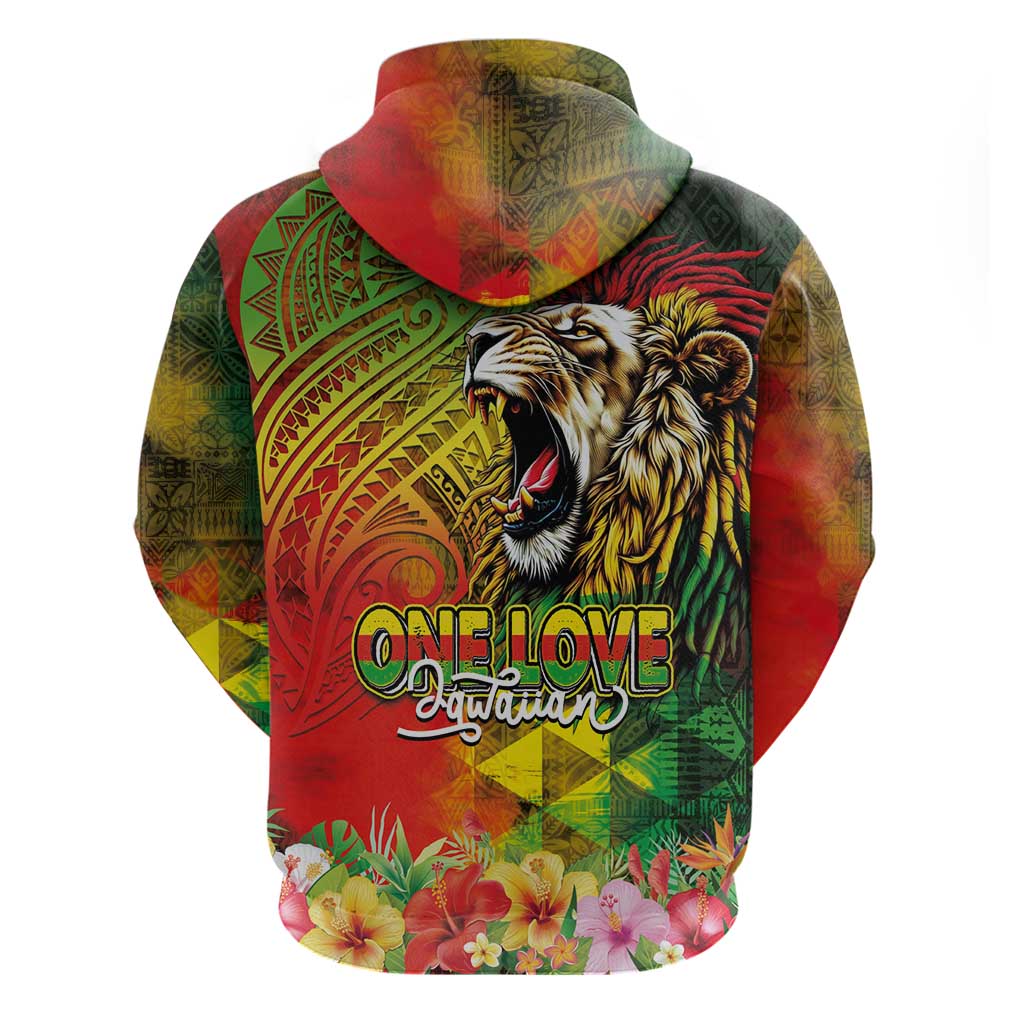 Hawaiian Reggae Hoodie Jawaiian One Love-Tribal Tatoos and Rastafari Lion LT03 - Polynesian Pride