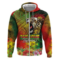 Hawaiian Reggae Hoodie Jawaiian One Love-Tribal Tatoos and Rastafari Lion LT03 Zip Hoodie Multicolor - Polynesian Pride