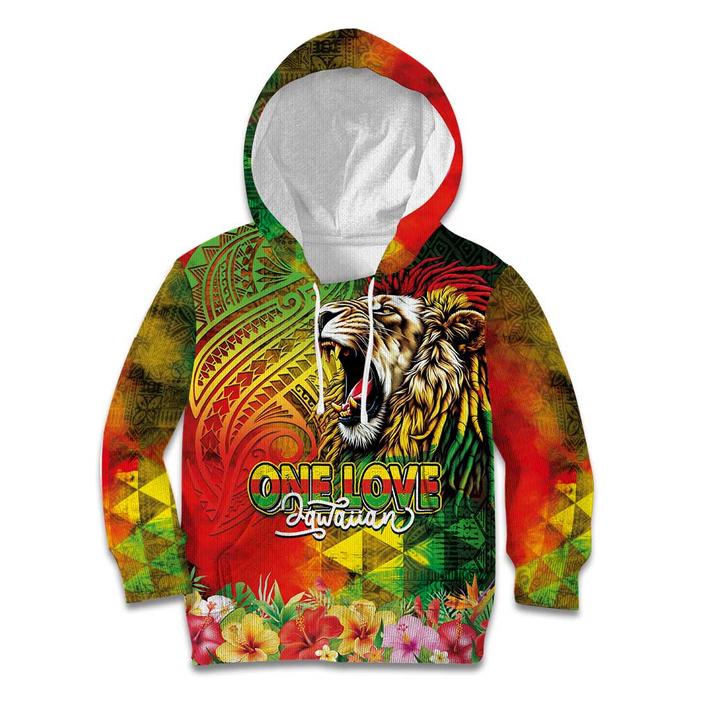Hawaiian Reggae Kid Hoodie Jawaiian One Love-Tribal Tatoos and Rastafari Lion LT03 Hoodie Multicolor - Polynesian Pride