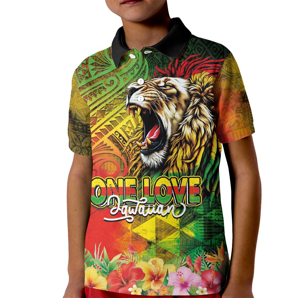 Hawaiian Reggae Kid Polo Shirt Jawaiian One Love-Tribal Tatoos and Rastafari Lion - Polynesian Pride