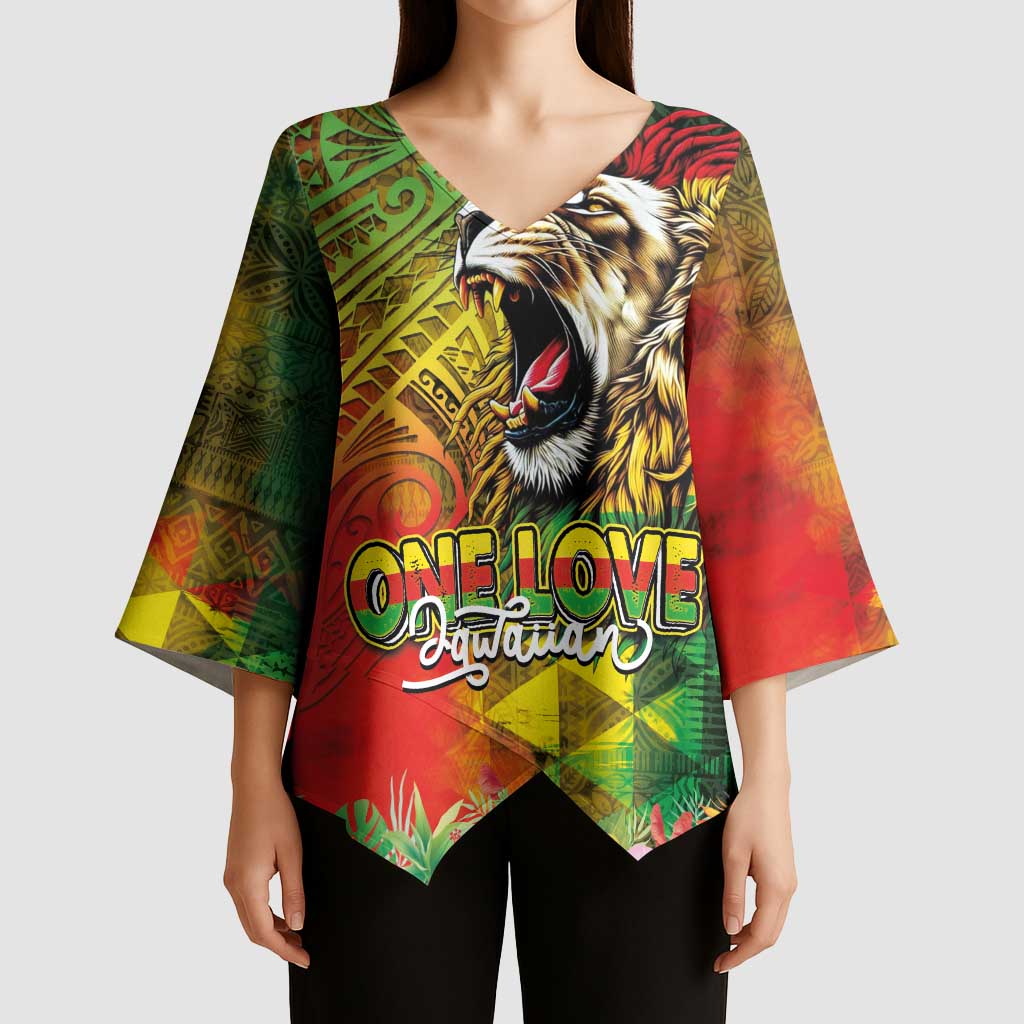 Hawaiian Reggae Kimono Sleeve Blouse Jawaiian One Love-Tribal Tatoos and Rastafari Lion LT03 - Polynesian Pride