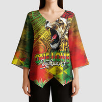 Hawaiian Reggae Kimono Sleeve Blouse Jawaiian One Love-Tribal Tatoos and Rastafari Lion LT03 - Polynesian Pride