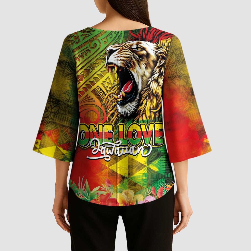 Hawaiian Reggae Kimono Sleeve Blouse Jawaiian One Love-Tribal Tatoos and Rastafari Lion LT03 - Polynesian Pride
