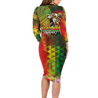 Hawaiian Reggae Long Sleeve Bodycon Dress Jawaiian One Love-Tribal Tatoos and Rastafari Lion LT03 - Polynesian Pride