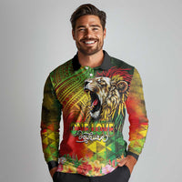 Hawaiian Reggae Long Sleeve Polo Shirt Jawaiian One Love-Tribal Tatoos and Rastafari Lion LT03 - Polynesian Pride