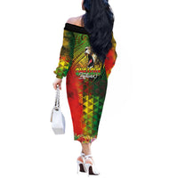 Hawaiian Reggae Off The Shoulder Long Sleeve Dress Jawaiian One Love-Tribal Tatoos and Rastafari Lion LT03 - Polynesian Pride