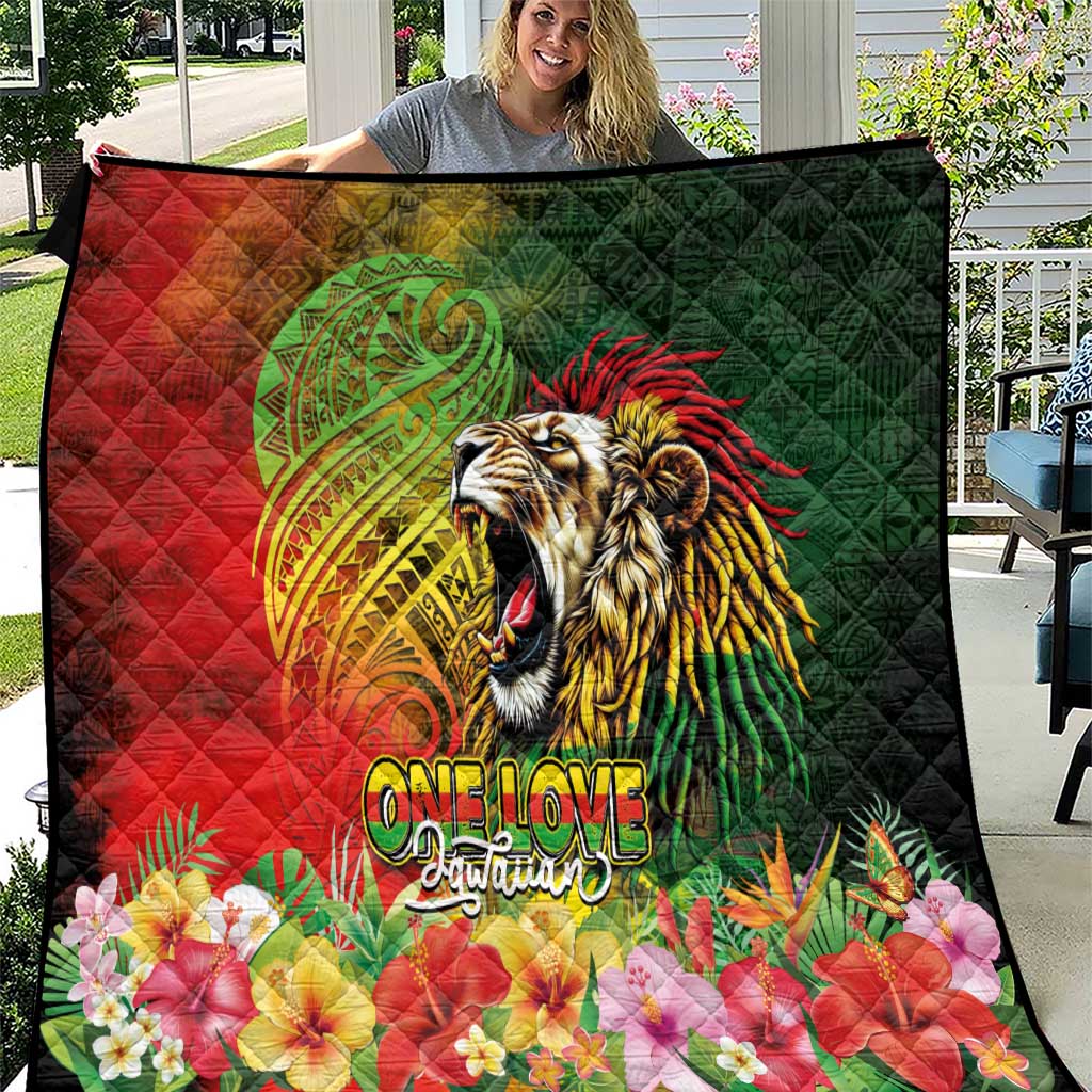 Hawaiian Reggae Quilt Jawaiian One Love-Tribal Tatoos and Rastafari Lion - Polynesian Pride