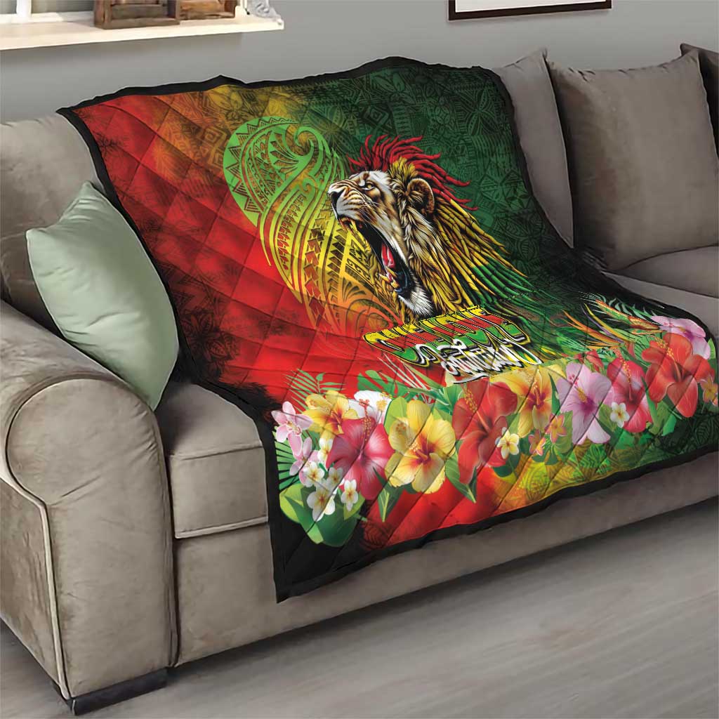 Hawaiian Reggae Quilt Jawaiian One Love-Tribal Tatoos and Rastafari Lion - Polynesian Pride