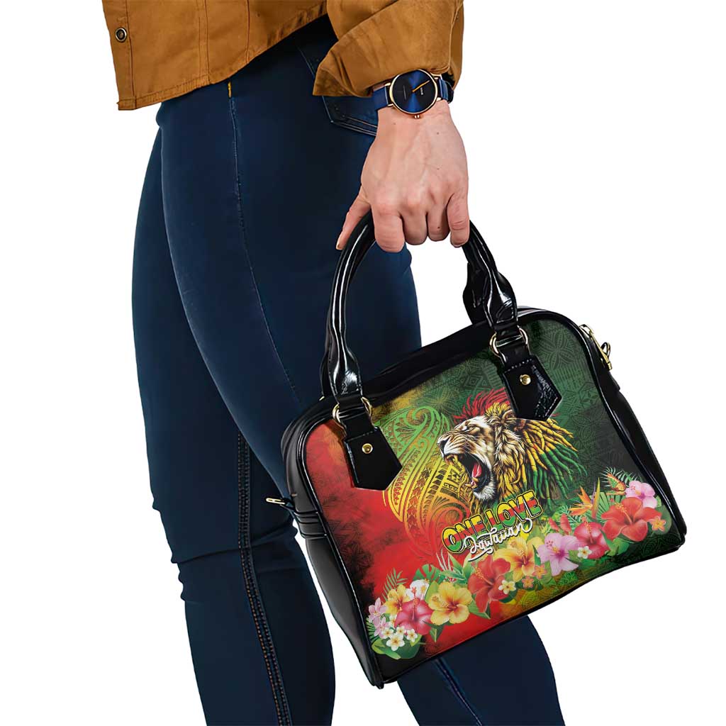 Hawaiian Reggae Shoulder Handbag Jawaiian One Love-Tribal Tatoos and Rastafari Lion - Polynesian Pride