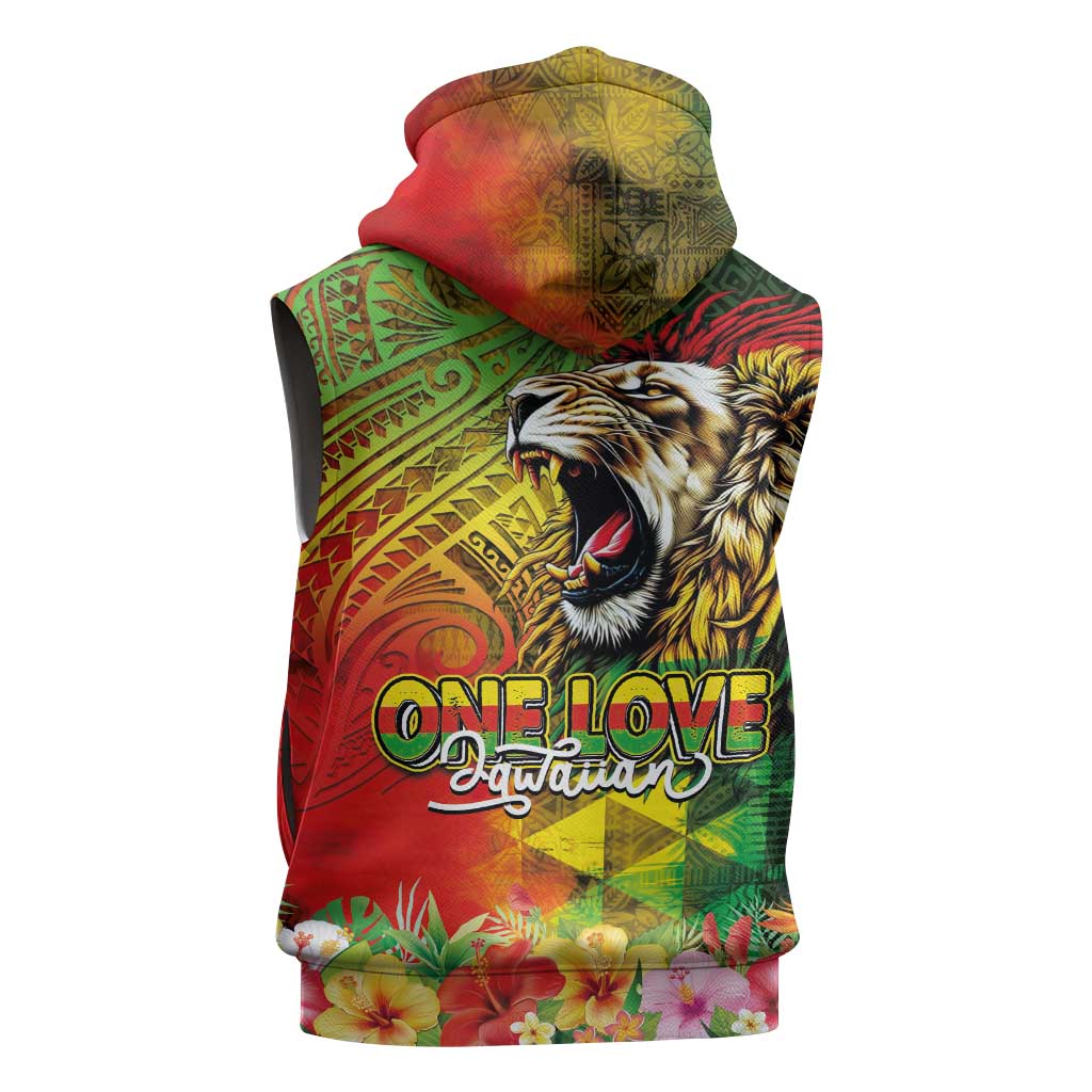 Hawaiian Reggae Sleeveless Hoodie Jawaiian One Love-Tribal Tatoos and Rastafari Lion LT03 - Polynesian Pride