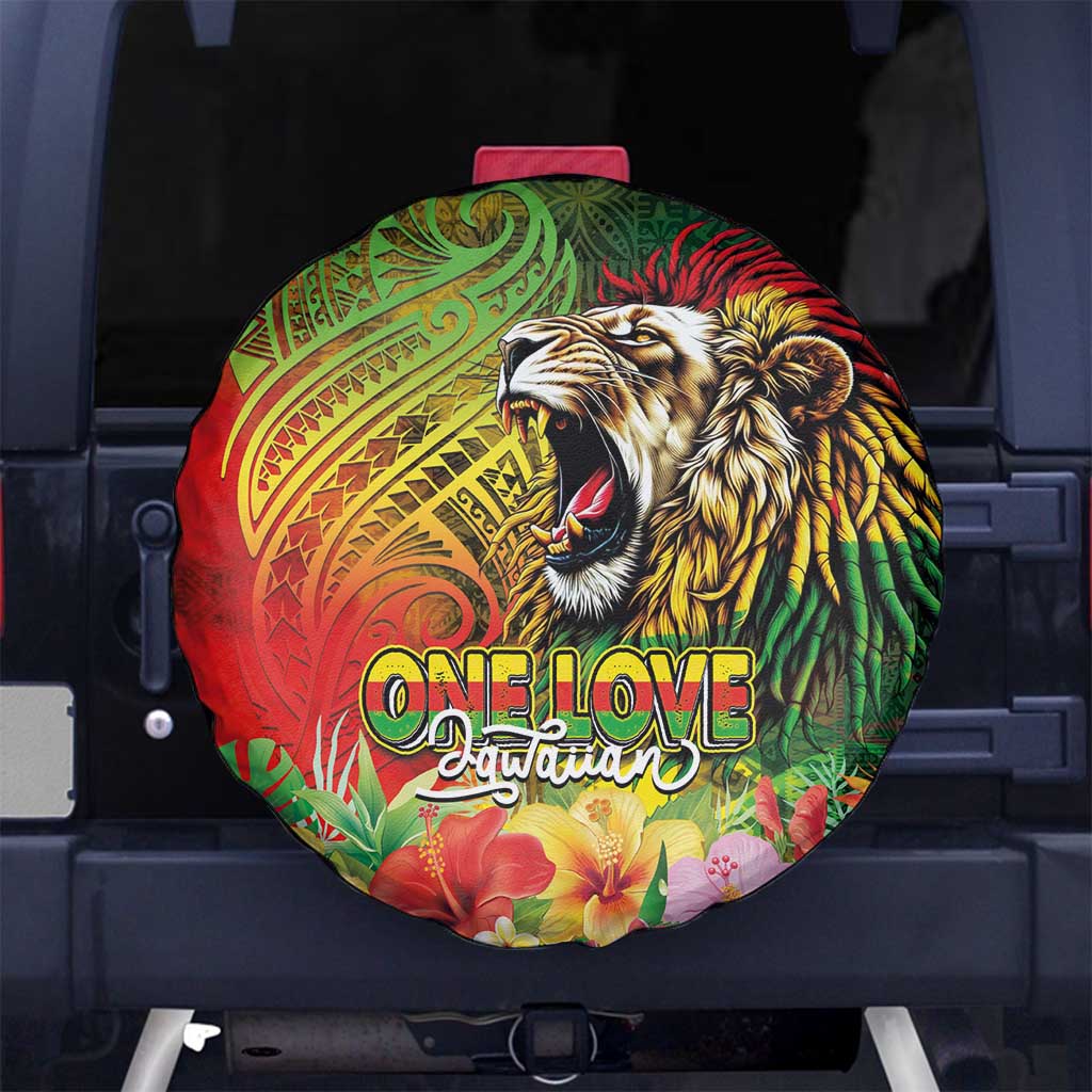Hawaiian Reggae Spare Tire Cover Jawaiian One Love-Tribal Tatoos and Rastafari Lion LT03 No hole Multicolor - Polynesian Pride