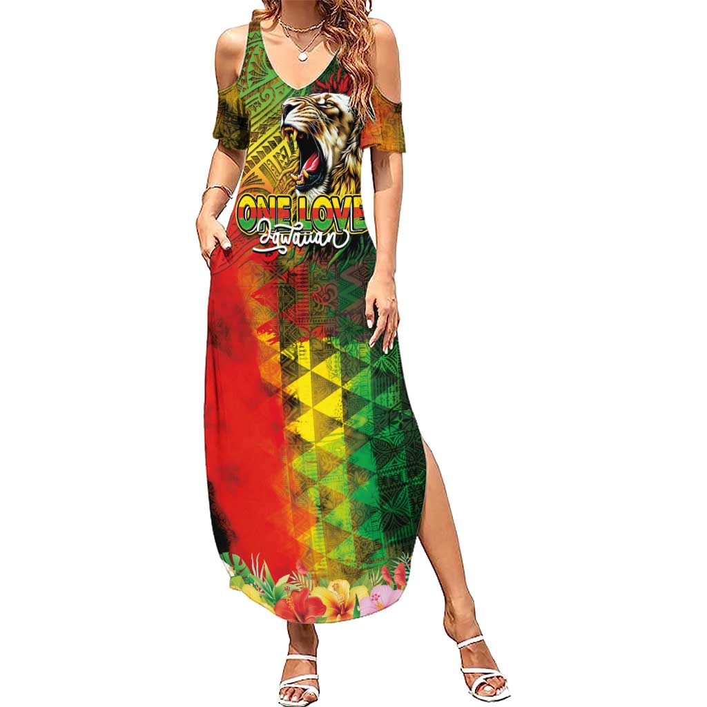 Hawaiian Reggae Summer Maxi Dress Jawaiian One Love-Tribal Tatoos and Rastafari Lion - Polynesian Pride