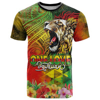 Hawaiian Reggae T Shirt Jawaiian One Love-Tribal Tatoos and Rastafari Lion LT03 Multicolor - Polynesian Pride
