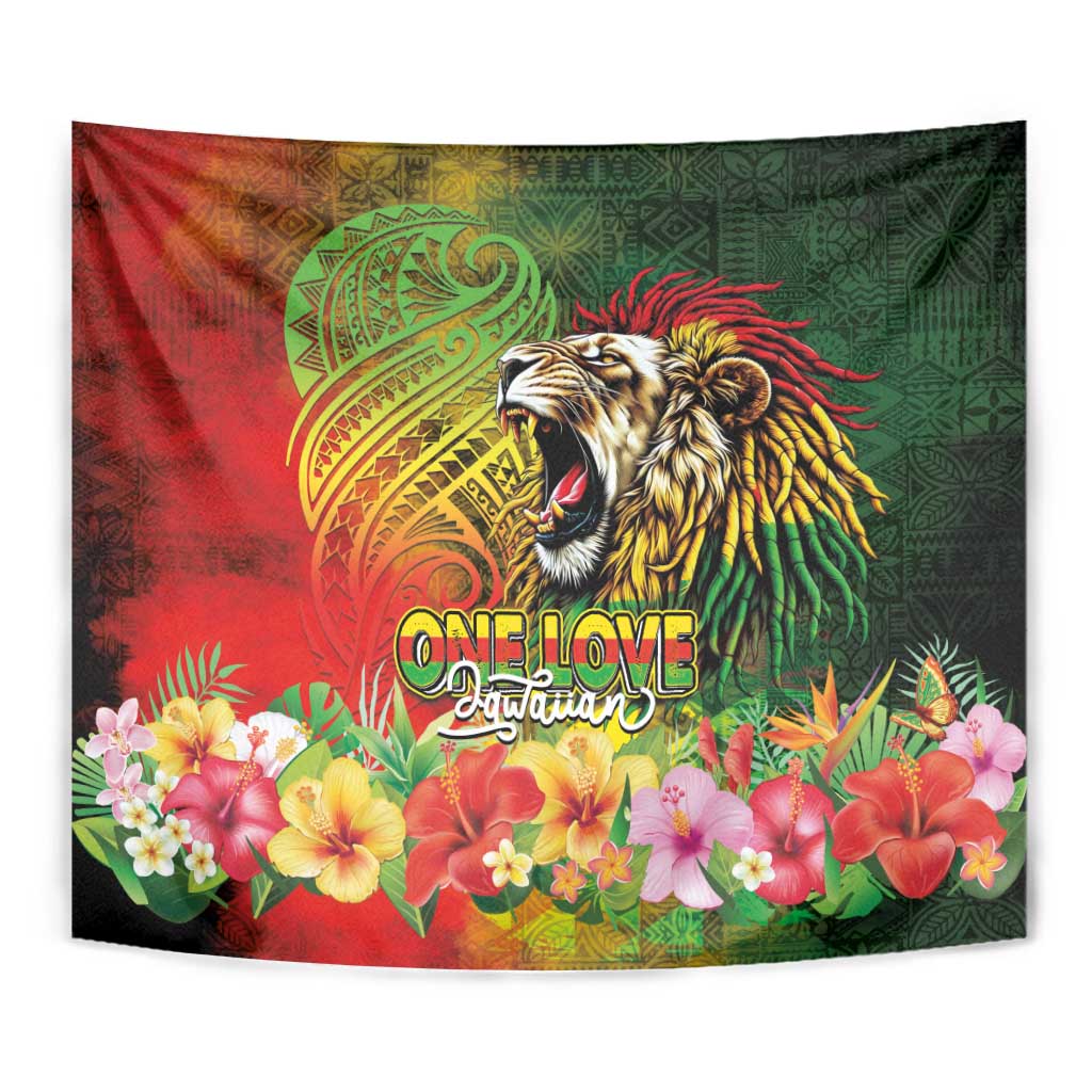 Hawaiian Reggae Tapestry Jawaiian One Love-Tribal Tatoos and Rastafari Lion - Polynesian Pride