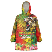 Hawaiian Reggae Wearable Blanket Hoodie Jawaiian One Love-Tribal Tatoos and Rastafari Lion LT03 One Size Multicolor - Polynesian Pride