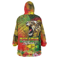 Hawaiian Reggae Wearable Blanket Hoodie Jawaiian One Love-Tribal Tatoos and Rastafari Lion LT03 - Polynesian Pride