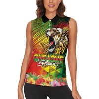 Hawaiian Reggae Women Sleeveless Polo Shirt Jawaiian One Love-Tribal Tatoos and Rastafari Lion LT03 - Polynesian Pride