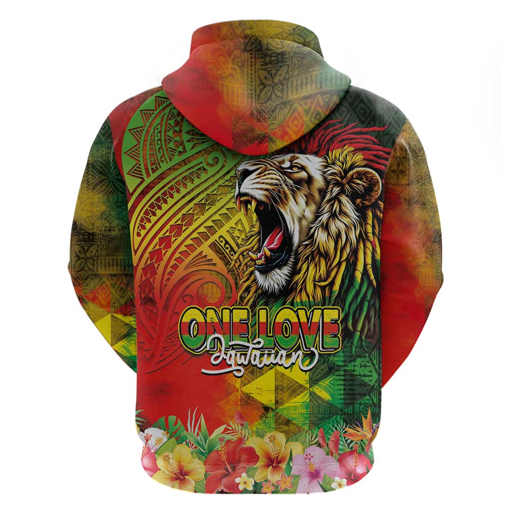 Hawaiian Reggae Zip Hoodie Jawaiian One Love-Tribal Tatoos and Rastafari Lion LT03 - Polynesian Pride