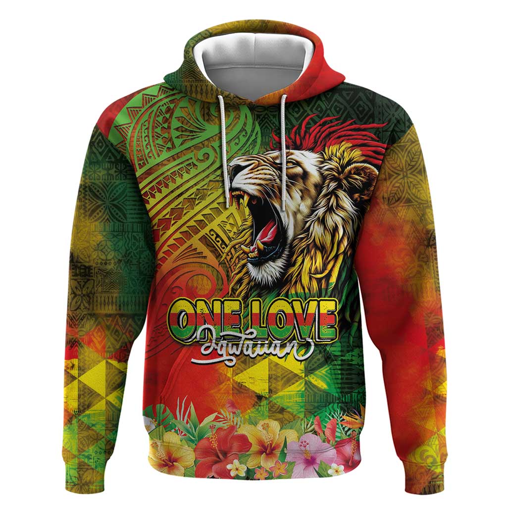 Hawaiian Reggae Zip Hoodie Jawaiian One Love-Tribal Tatoos and Rastafari Lion LT03 Pullover Hoodie Multicolor - Polynesian Pride